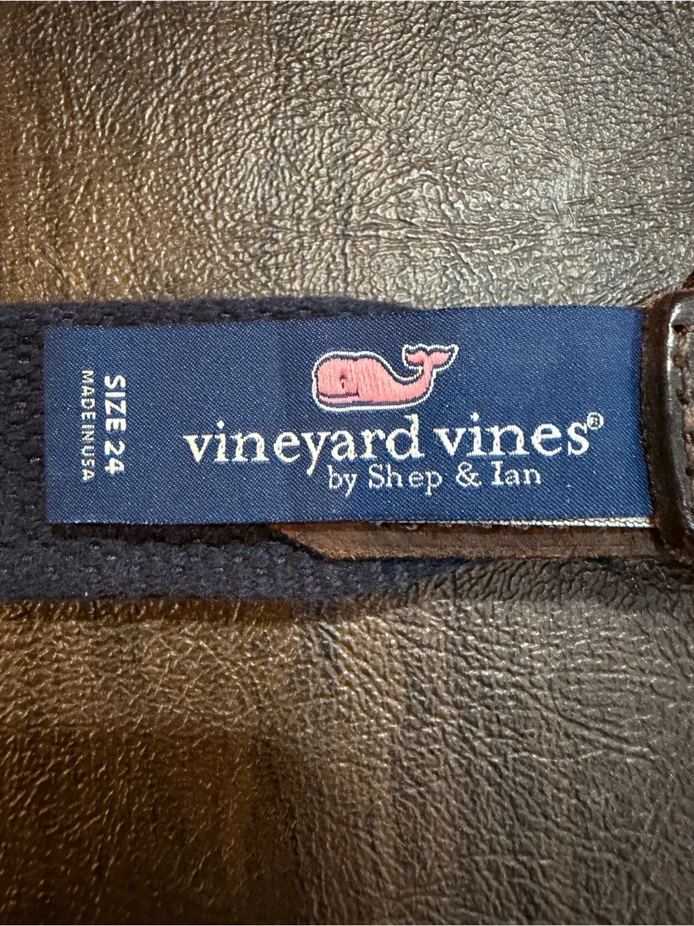 Vineyard Vines Navy & White Striped Kids Fabric and Leather Belt Sz 24